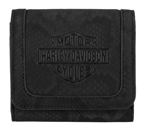 Harley-Davidson Women's Bar & Shield Snake Printed RFID Indexer Wallet, Black - Wisconsin Harley-Davidson