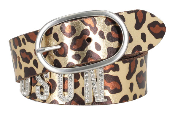 Harley-Davidson Women's Leopard Embellished Metal H-D Letter Leather Belt, Brown - Wisconsin Harley-Davidson