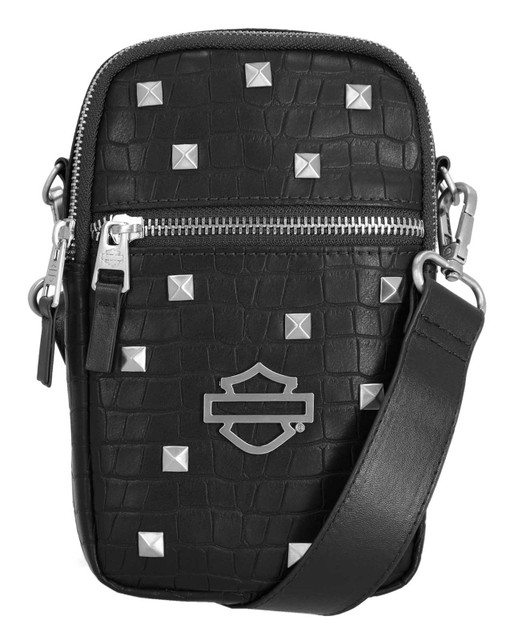 Harley-Davidson Women's Croco Embossed Adjustable Crossbody Purse, Black - Wisconsin Harley-Davidson