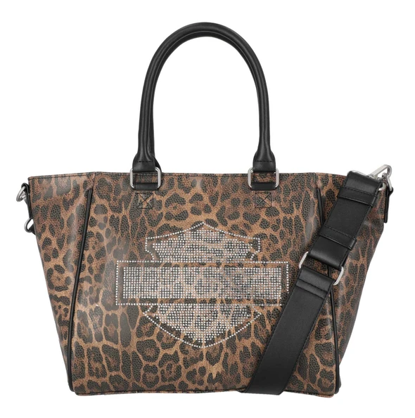 Harley-Davidson Women's Leopard Rhinestone Bar & Shield Satchel Purse, Brown - Wisconsin Harley-Davidson