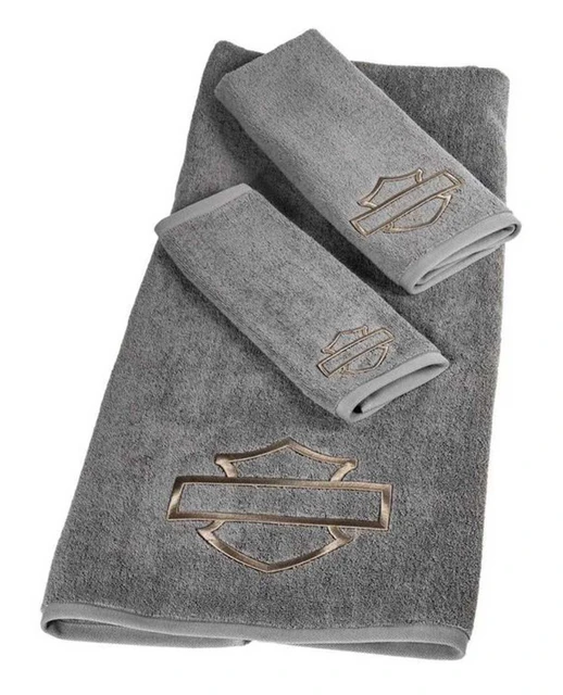 Harley-Davidson 3-Piece Embroidered Open Bar & Shield Cotton Towel Set, Gray - Wisconsin Harley-Davidson