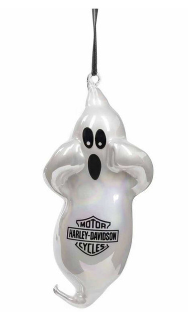 Harley-Davidson Bar & Shield Ghost Blown Glass Ornament, Iridescent White - Wisconsin Harley-Davidson