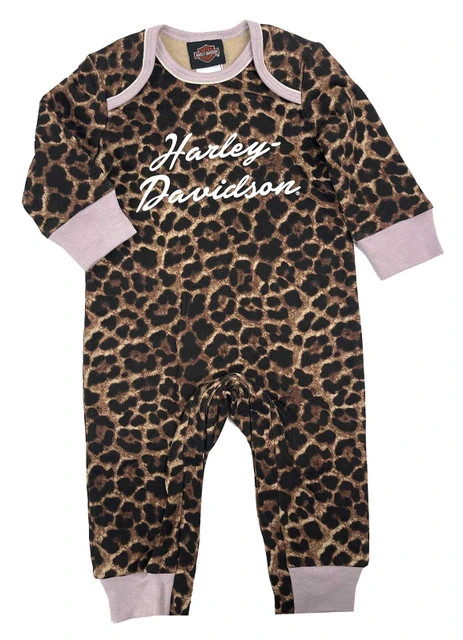 Harley-Davidson Baby Girls' Glitter Knit Leopard Print Newborn/Infant Coverall - Wisconsin Harley-Davidson