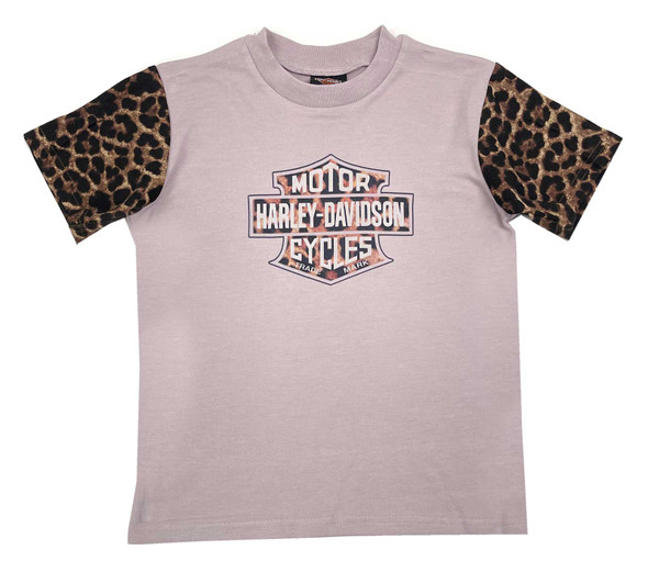 Harley-Davidson Girl's Bar & Shield Oversized Leopard Knit Tee, Dusty Mauve - Wisconsin Harley-Davidson