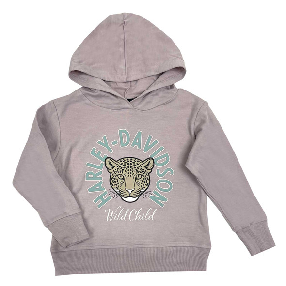 Harley-Davidson Girl's Leopard Knit Hooded Pullover Sweatshirt, Dusty Mauve - Wisconsin Harley-Davidson
