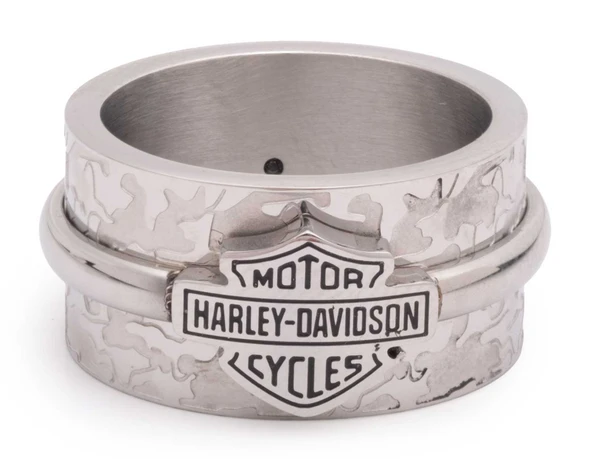 Harley-Davidson Men's Bar & Shield Logo Camo Print Stainless Steel Band Ring - Wisconsin Harley-Davidson