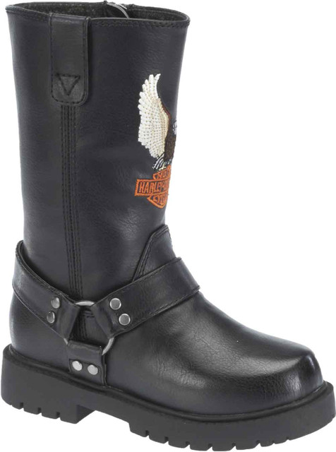 Harley-Davidson Little and Big Kid's Black Faux Leather Harness Boots. D61011 - Wisconsin Harley-Davidson