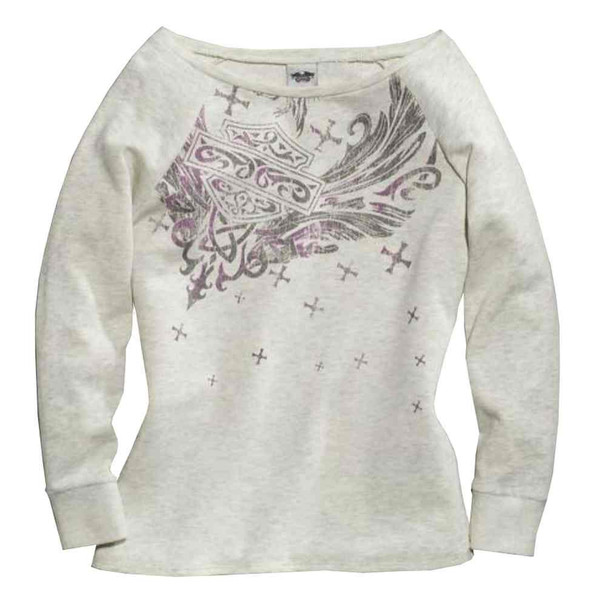 Harley-Davidson Women's Pullover Sleep Pajama Sweatshirt, Off-White 97807-16VW - Wisconsin Harley-Davidson