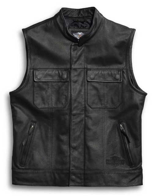 Harley-Davidson Men's Leather Vest, Foster Reflective, Black 98090-15VM - Wisconsin Harley-Davidson