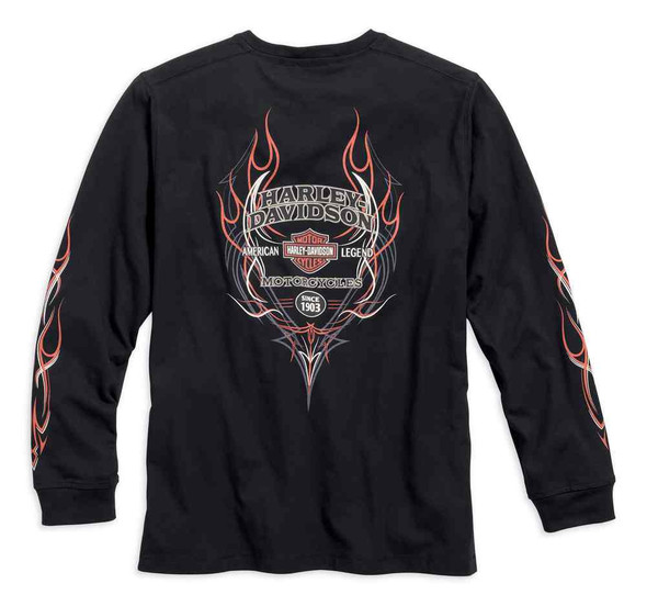 Harley-Davidson® Men's Pinstripe Flames Long Sleeve Tee, Black