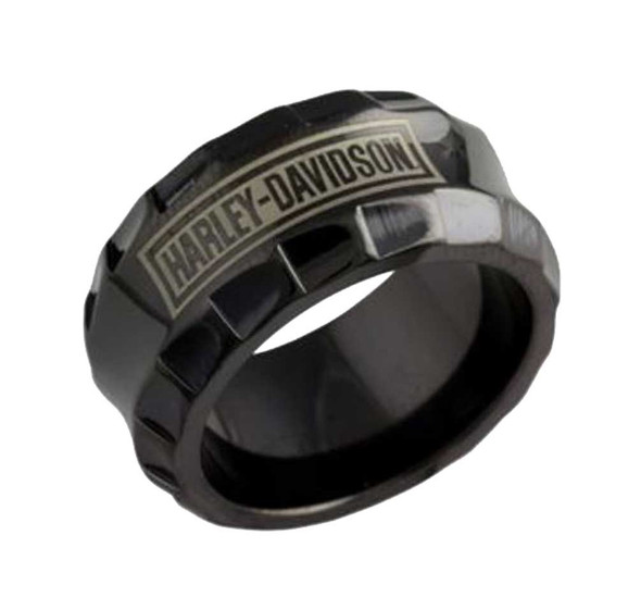Harley-Davidson Stamper Men's Ring, H-D Black Titanium Detailed Edge TR004LB - Wisconsin Harley-Davidson