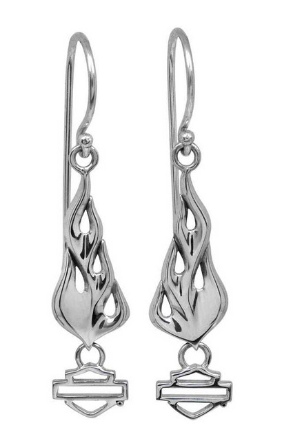 Harley-Davidson Womens Earrings, Bar & Shield Eternal Flames, Silver HDE0358 - Wisconsin Harley-Davidson