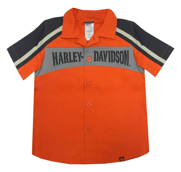 Harley-Davidson Little Boys' Embroidered Colorblocked Shop Tee, Orange 1070545 - Wisconsin Harley-Davidson