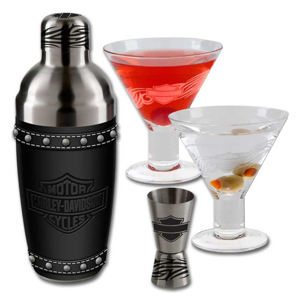 Harley-Davidson® Bar & Shield Martini Glass Set, Stainless Steel
