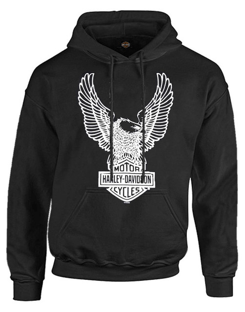 Harley-Davidson Men's Pullover Hoodie Sweatshirt, Eagle Hooded, Black 30296662 - Wisconsin Harley-Davidson
