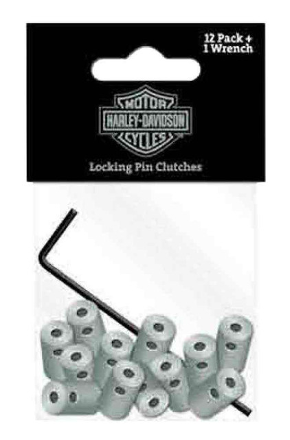 Harley-Davidson Locking Pin Lock Clutches + Wrench, 12 Pack Silver 171933 - Wisconsin Harley-Davidson