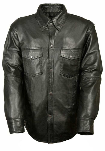 Leather King Men's Lambskin Leather Shirt w/ Snap Down Collar LKM1600 - Wisconsin Harley-Davidson