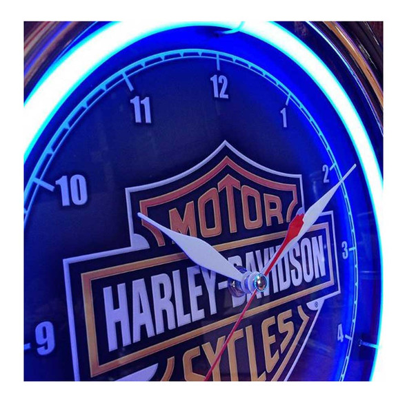 Harley-Davidson® Essential Bar & Shield Blue Neon Clock, 12 in