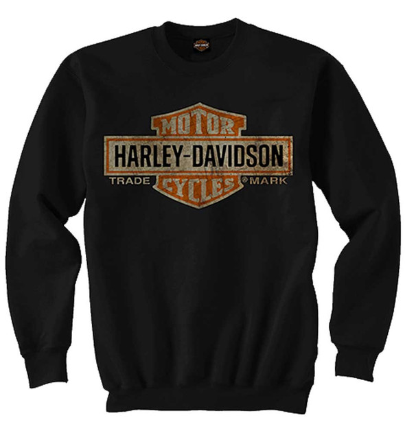 Harley-Davidson Mens Elongated Bar & Shield Crew Neck Pullover Sweatshirt, Black - Wisconsin Harley-Davidson
