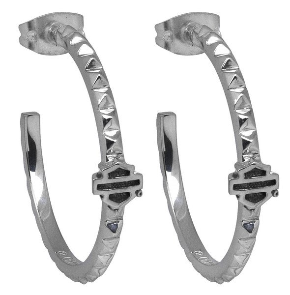 Harley-Davidson Women's Earrings, Studded Bar & Shield Hoops, Silver HDE0341 - Wisconsin Harley-Davidson