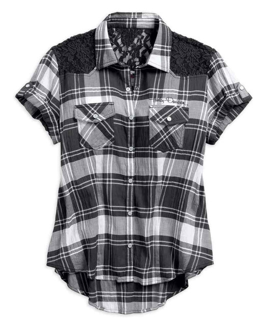 Harley-Davidson Women's Downswept Wing Short Sleeve Plaid Woven Shirt 99167-16VW - Wisconsin Harley-Davidson