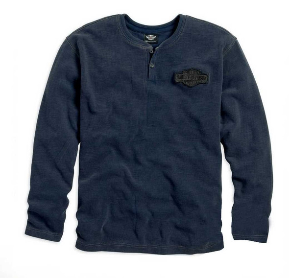 Harley-Davidson Men's Genuine Classics Henley Shirt L/S Blue 99004-14VM - Wisconsin Harley-Davidson