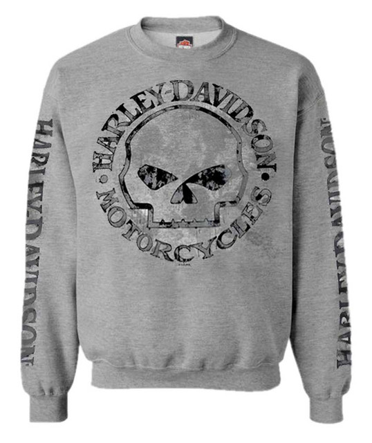 Harley-Davidson Men's Pullover Crew Sweatshirt H-D Willie G Skull Gray 30296655 - Wisconsin Harley-Davidson