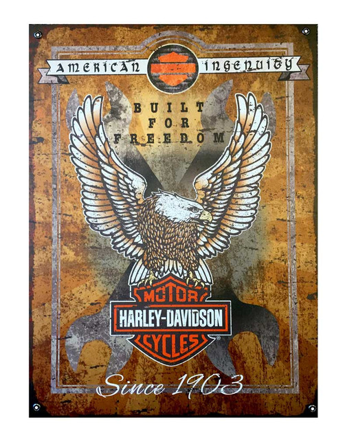 Harley-Davidson Built For Freedom Eagle Textured Aluminum Sign AC6-BFF-E-HARL - Wisconsin Harley-Davidson