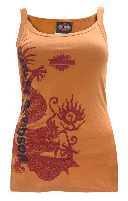 Harley-Davidson Women's Tank Top, Dragon Ball Of Fire Graphic, Burnt Orange - Wisconsin Harley-Davidson