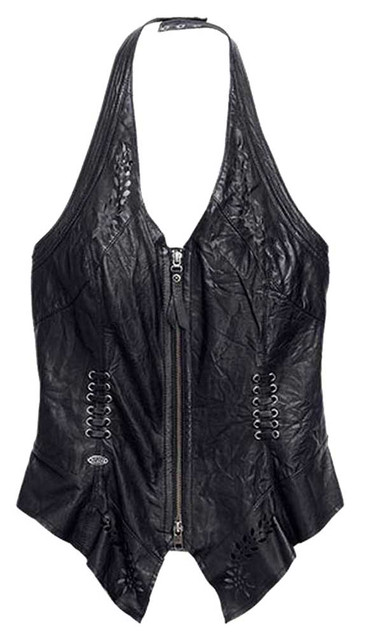 Harley-Davidson Women's Vegabond Leather Halter Top Shirt, Black. 97087-16VW - Wisconsin Harley-Davidson