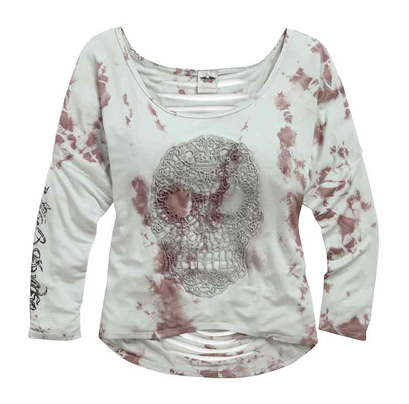 Harley-Davidson Women's Crocheted Skull Slash Long Sleeve Top, Aqua 96020-15VW - Wisconsin Harley-Davidson