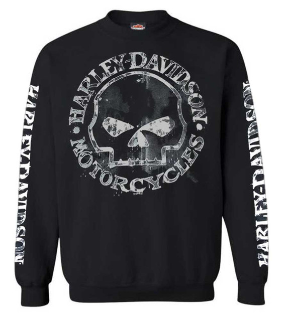 Harley-Davidson Men's Willie G Skull Sweatshirt, Black Crew Pullover 30296649 - Wisconsin Harley-Davidson