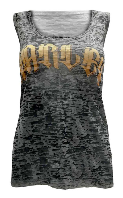 Harley-Davidson Women's Tank Top, Arch Harley Script Burnout Tank, Smoke Gray - Wisconsin Harley-Davidson