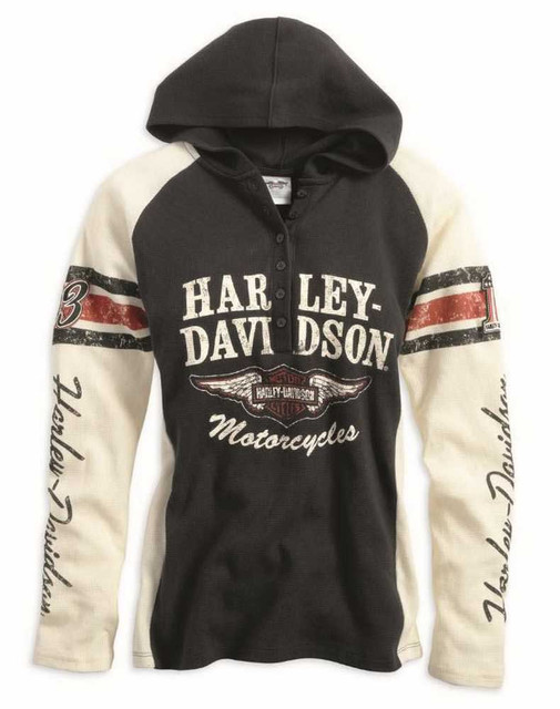 Harley-Davidson Women's L/S Hooded Iconic Henley Tee, Colorblocked 99144-14VW - Wisconsin Harley-Davidson