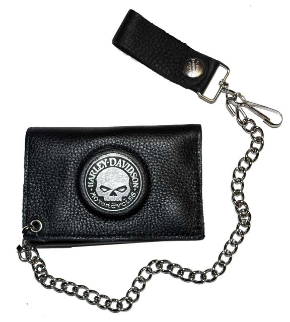 Harley-Davidson Men's Skull Medallion Tri-Fold Chain Wallet Leather TC328H - Wisconsin Harley-Davidson