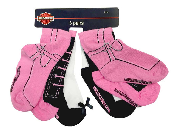 Harley-Davidson Little Girls' Knitted-In Shoe Socks, 3 Pairs, Pink/Black 7020409 - Wisconsin Harley-Davidson