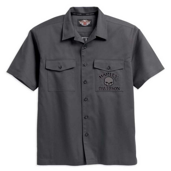 Harley-Davidson Men's Willie G. Skull Garage Short Sleeve Shirt Gray 99010-14VM - Wisconsin Harley-Davidson