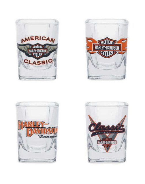 Harley-Davidson Classic Shot Glass Set, 2 oz. Set of 4 Bar Glassware 99209-14V - Wisconsin Harley-Davidson