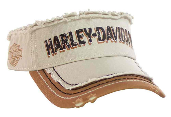 Harley-Davidson Men's Visor, Distressed Rugged H-D Script, Khaki VIS51656 - Wisconsin Harley-Davidson