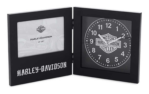 Harley-Davidson Hinged Clock & 4 x 6 Photo Wood Frame, Black. 96822-16V - Wisconsin Harley-Davidson