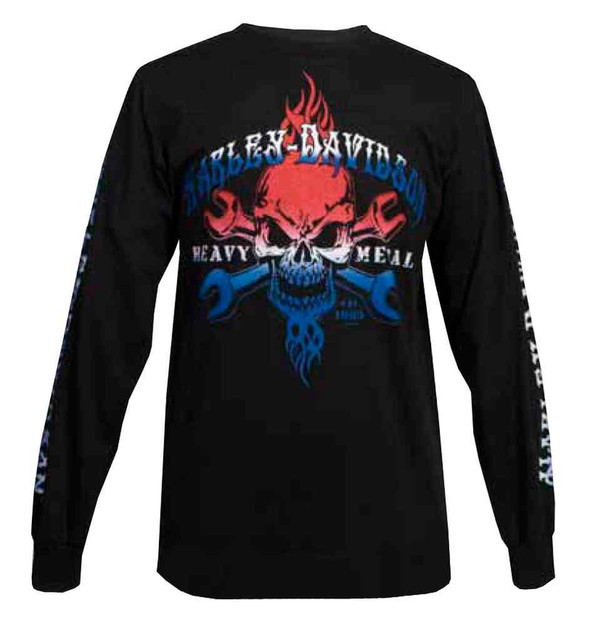 Harley-Davidson Men's Long Sleeve Shirt, Wrenched Skull Red/White/Blue Graphic - Wisconsin Harley-Davidson