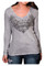 Harley-Davidson Women's Arise Embellished Deep V-Neck Long Sleeve Shirt, Gray - Largest Selection of Harley-Davidson Products