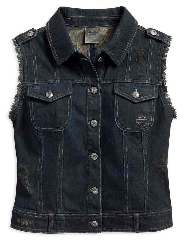 HarleyDavidson® Women's Distressed Americana Frayed Denim Vest 96152