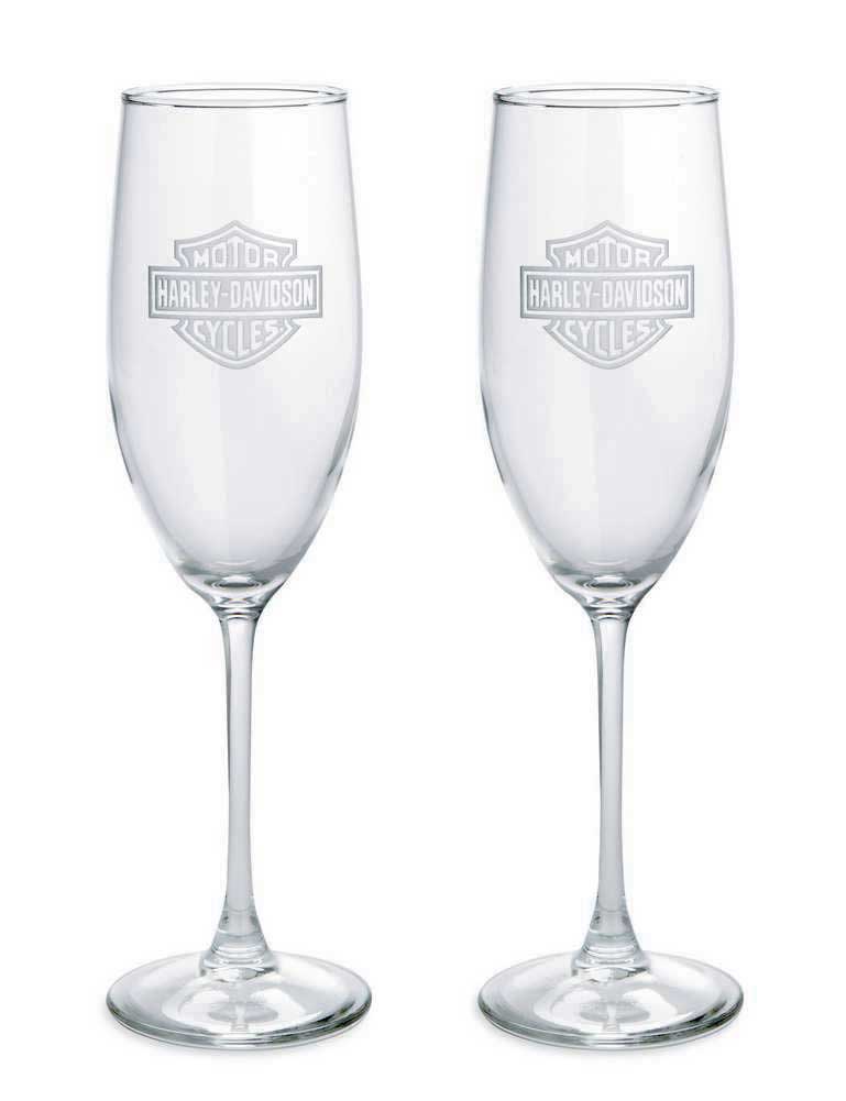 Harley-Davidson Bar & Shield Etched Logo Champagne Glass, 8 oz. Set 2. 99206-14V - Wisconsin Harley-Davidson