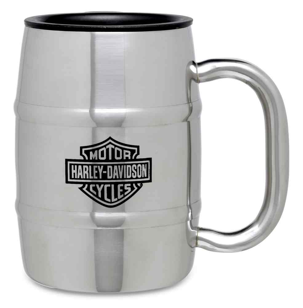 Harley-Davidson Stainless Steel Barrel Coffee Travel Mug 17 oz Silver. 99203-16V - Wisconsin Harley-Davidson