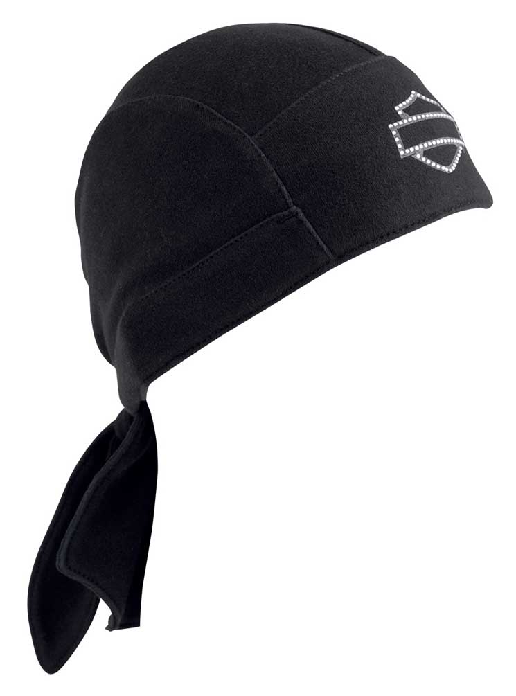 Harley-Davidson Women's Rhinestone Wing Skull Cap Headwrap, Black 99419-12VW - Wisconsin Harley-Davidson