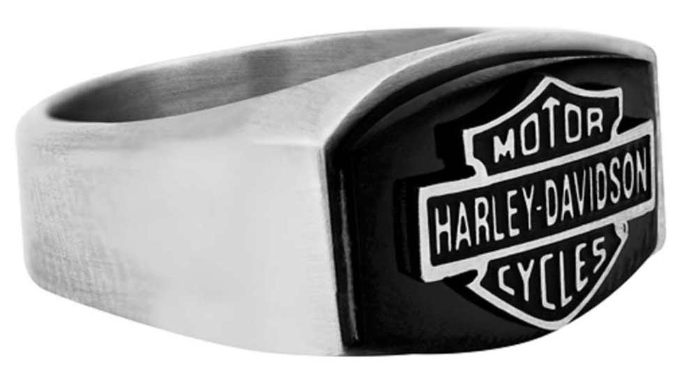 Harley-Davidson Mens Bar & Shield Black Steel Stone Ring, Black & Silver HSR0006 - Wisconsin Harley-Davidson
