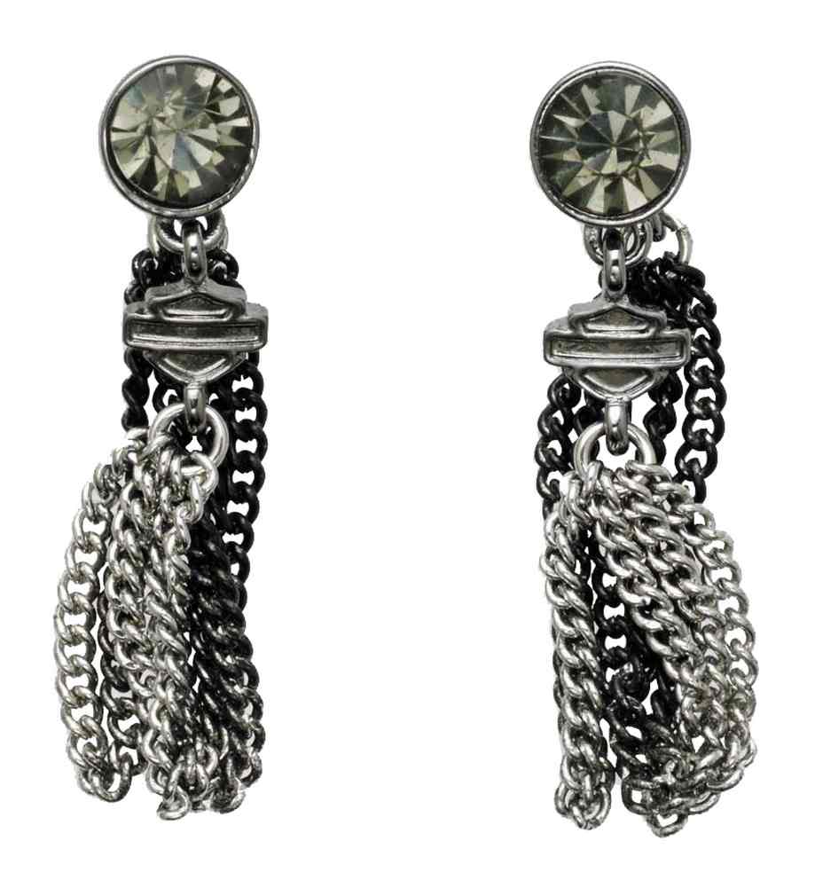 Harley-Davidson Women's B&S Ombre Crystal Chain Dangle Earrings, 97769-16VW - Wisconsin Harley-Davidson