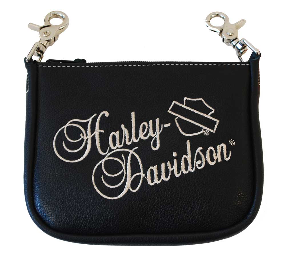 Harley-Davidson Embroidered H-D Script Clip Hip Bag Black Leather HD606 - Wisconsin Harley-Davidson