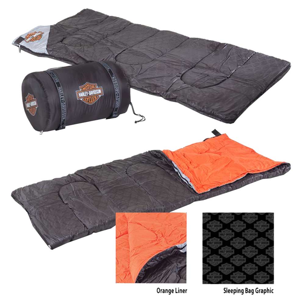 Harley-Davidson Bar & Shield Custom Sleeping Bag, Black & Orange HDL-10016 - No Hassle Returns at Wisconsin Harley